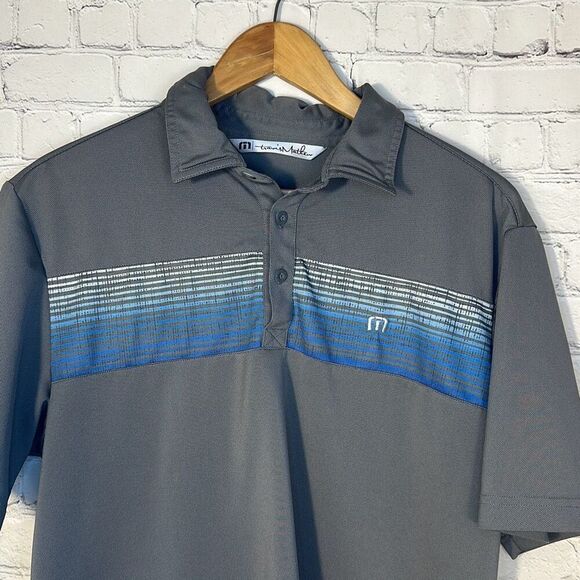 Travis Matthew Gray Striped Golf Polo Short Sleeve Shirt Mens M Medium - Picture 2 of 10